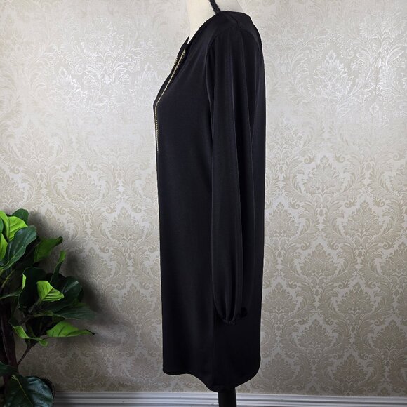 MICHAEL Michael Kors Size Small Black Shift Dress Chain Tassel Split V-neck - Picture 5 of 11